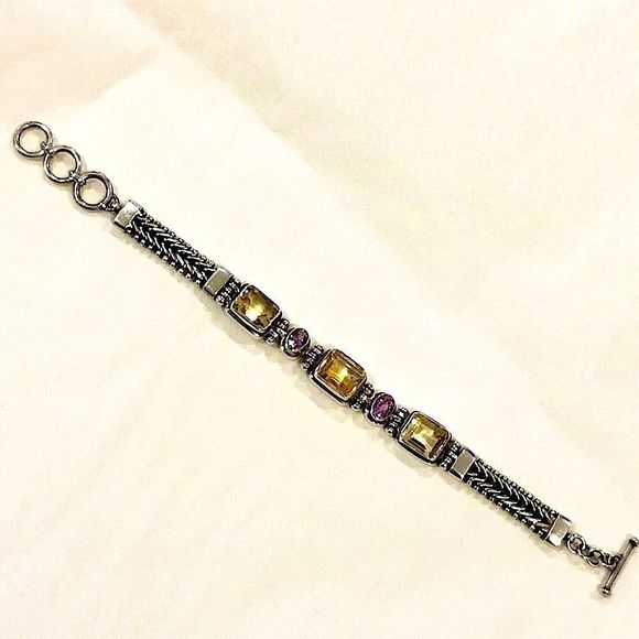 Bali Sterling Amethyst, Citrine, Quartz Bracelet - Picture 13 of 16